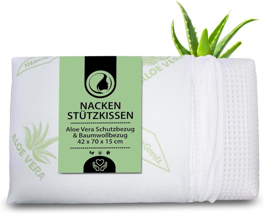 orthopädisches Kissen, Nackenstützkissen aus Visco Gelschaum mit Aloe Vera Schutzbezug & Innenbezug aus 100% Baumwolle - Kopfkissen, Kissen für Seitenschläfer (42cm x 70cm x 15cm)