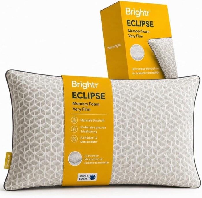 Brightr® Eclipse Extra Festes Memory-Schaum-Kissen 40 × 60 cm | Sehr festes, höhenverstellbares Kopfkissen | Extra Fester Halt für Kopf & Nacken | Für Seiten-, Rücken- & Bauchschläfer