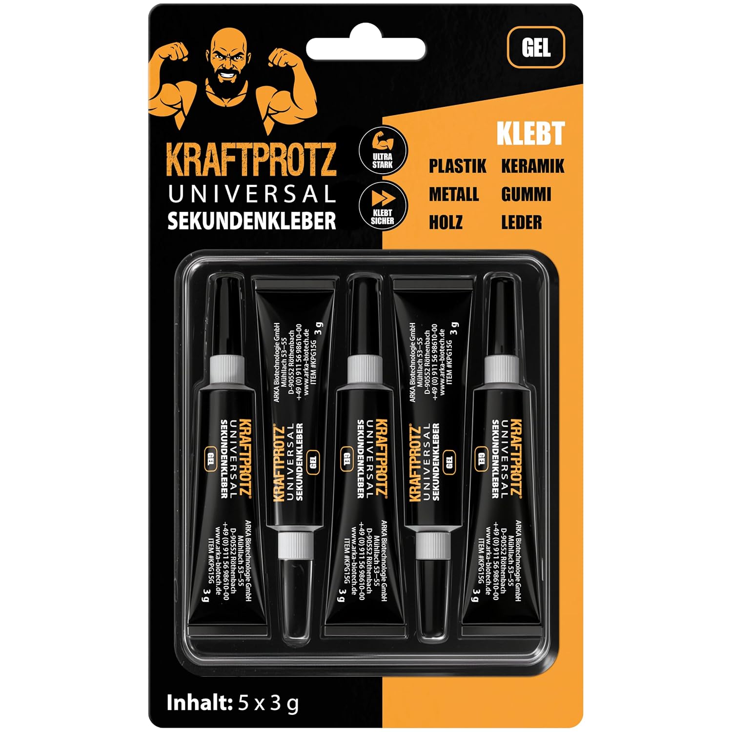 KRAFTPROTZ Sekundenkleber Gel, 5 × 3 g
