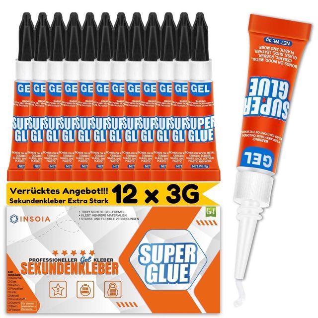 INSOIA Sekundenkleber Gel, 12 × 3 g