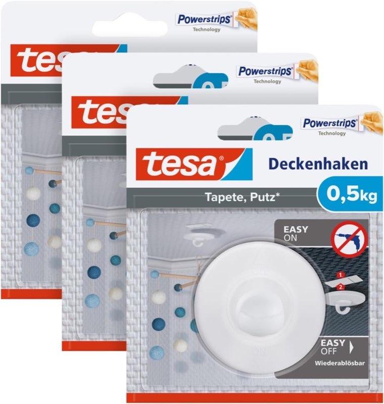 tesa Deckenhaken Tapete und Putz, 3 Stück