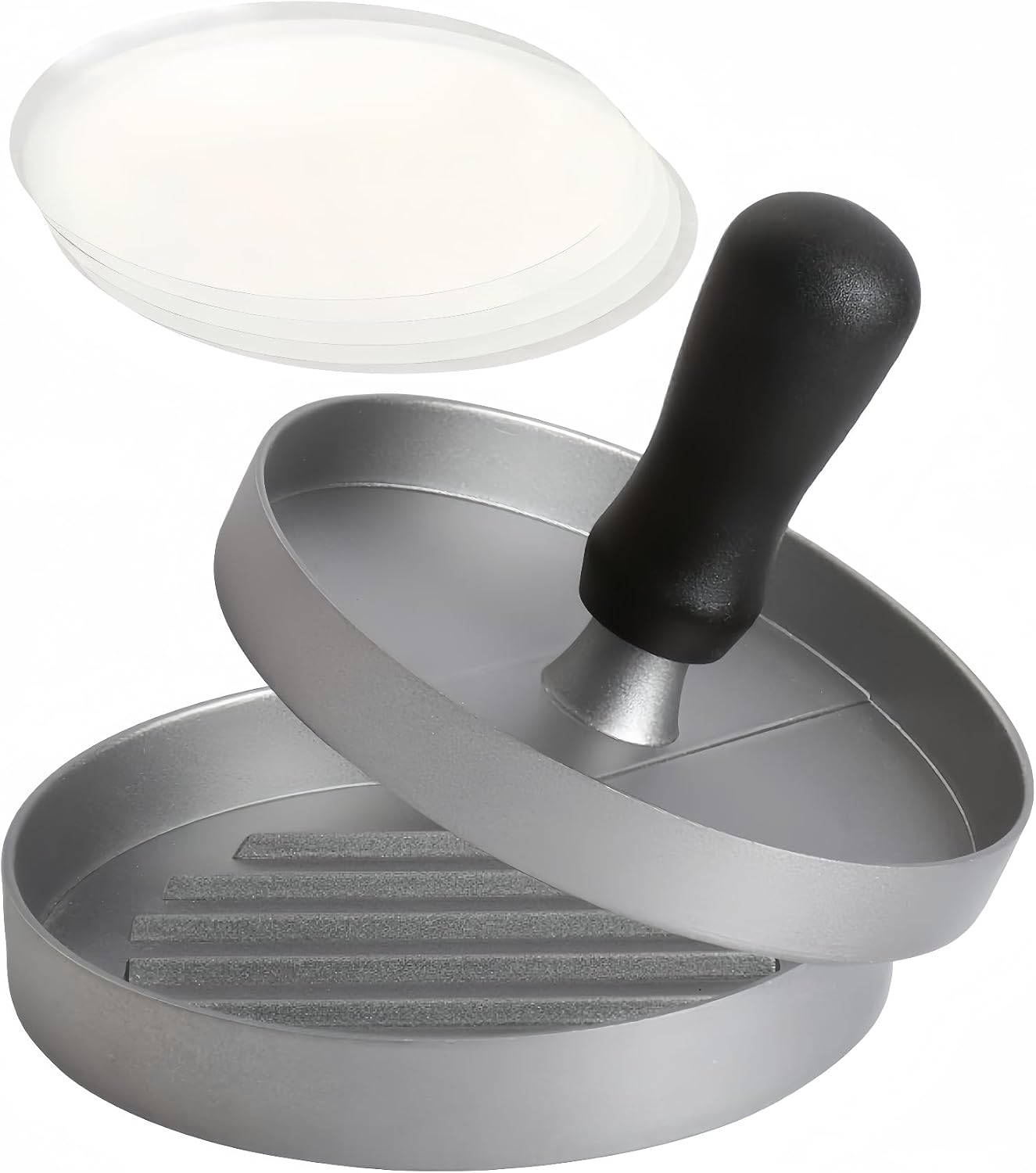 Aluminium-Burgerpresse Antihaft + 50 Papier