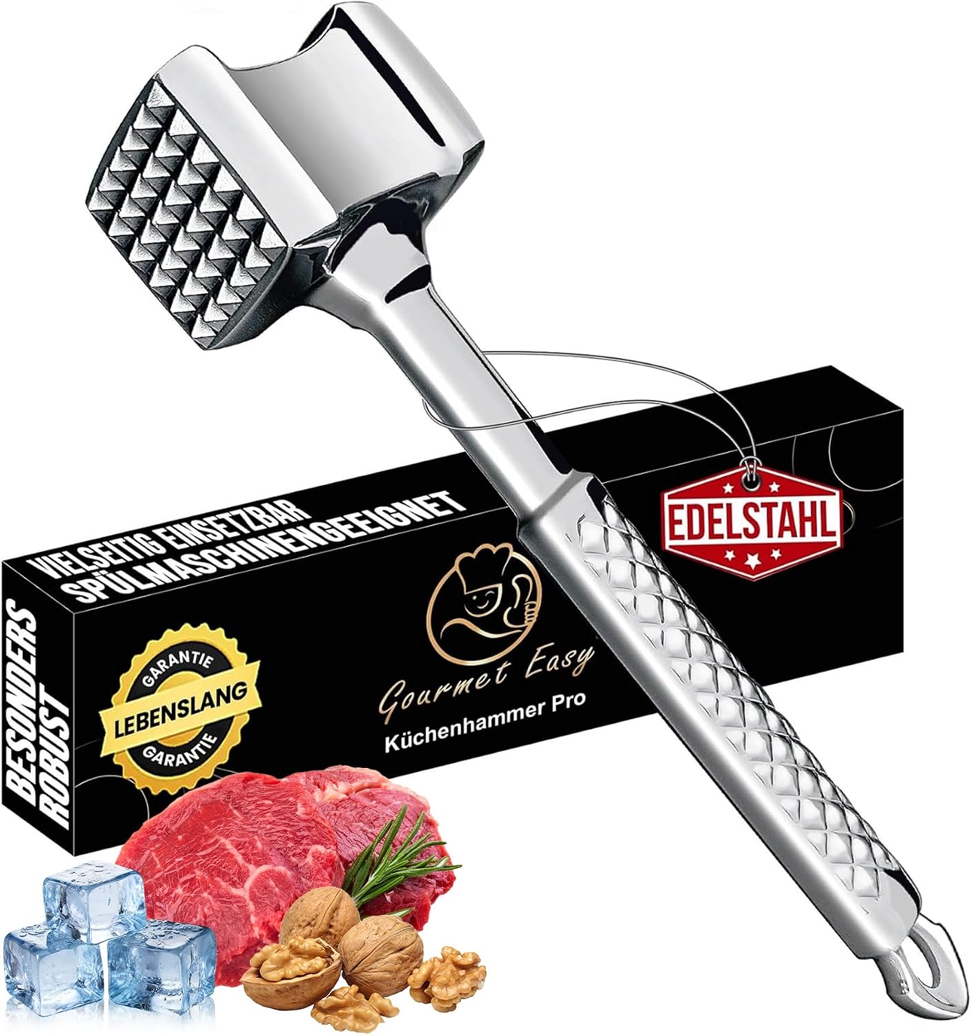 Gourmet Easy Fleischklopfer massiver Edelstahl – Testsieger im Fleischklopfer-Vergleich