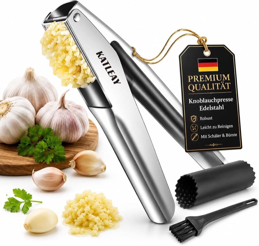 Katleay Profi Knoblauchpresse Edelstahl Set
