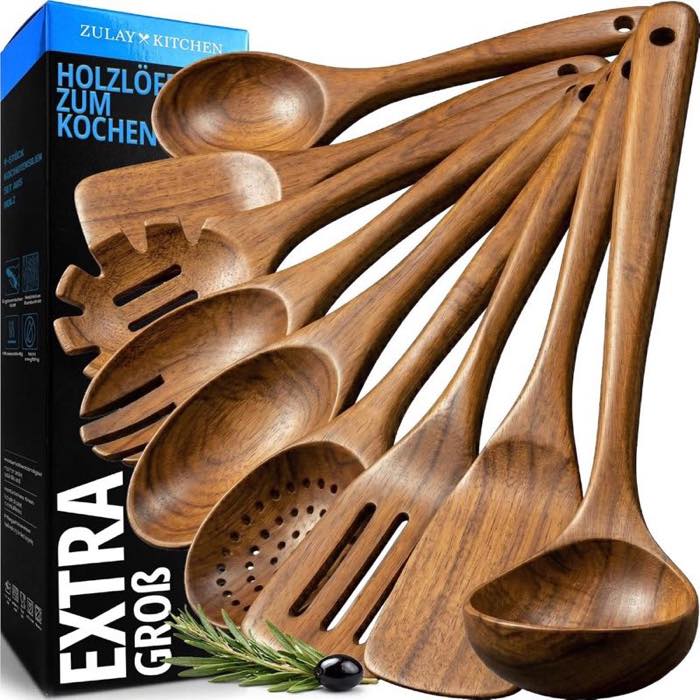 Zulay Kitchen Kochlöffel Holz Set Teak 9