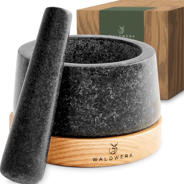 WALDWERK Mörser Granit Eichenholz 14 cm