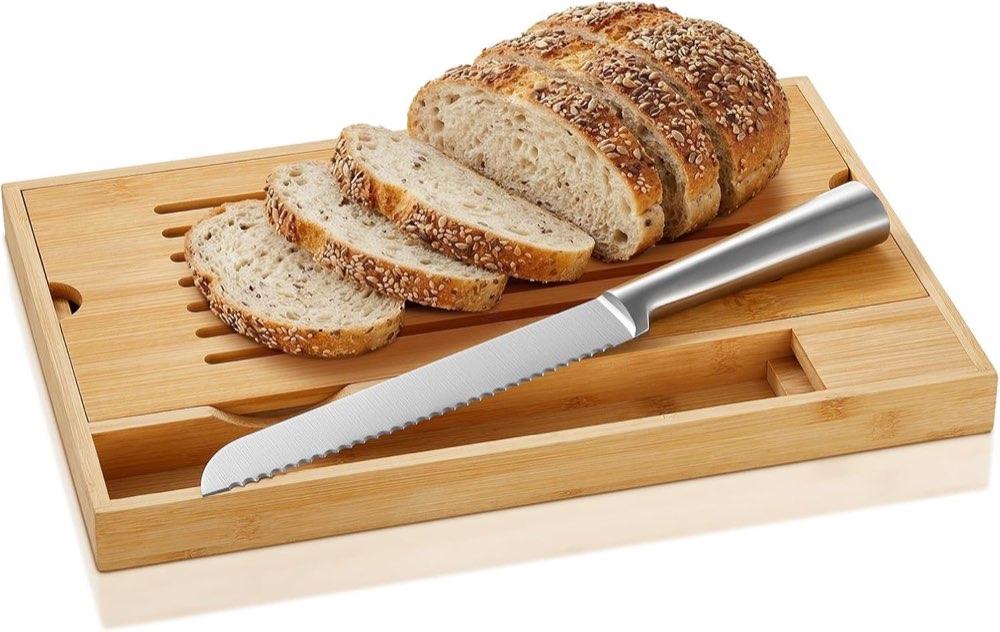 FOHERE Bambus-Brotschneidebrett mit Messer