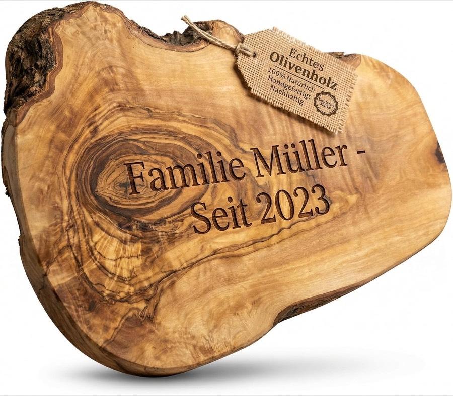 OLIQUE Olivenholzbrett mit Gravur 30–34 cm