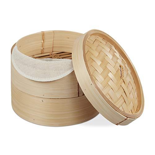 Relaxdays Bambusdämpfer Ø 20,5 cm 2 Etagen