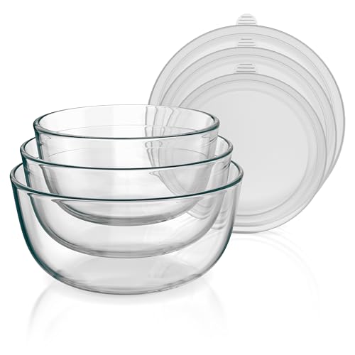 Arendo Glasschüssel 3er 0,7–1,5 l mit Deckel
