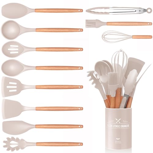 Wildone Silikon/Holz Küchenhelfer Set 12-teilig Khaki