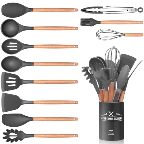 Wildone Küchenhelfer Set 12-teilig Silikon/Holz Grau