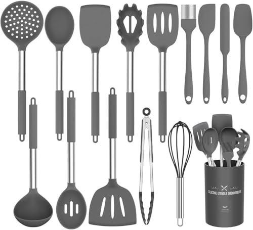 Umiten Silikon/Edelstahl Küchenhelfer Set 15-teilig Grau
