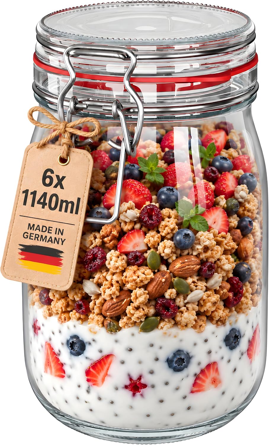 WELLGRO 6×1140 ml Bügelglas