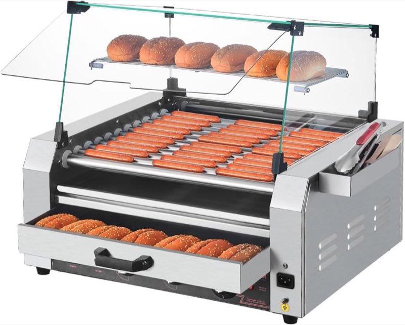VEVOR Hot Dog Rollgrill 11 Rollen mit Brötchenwärmer