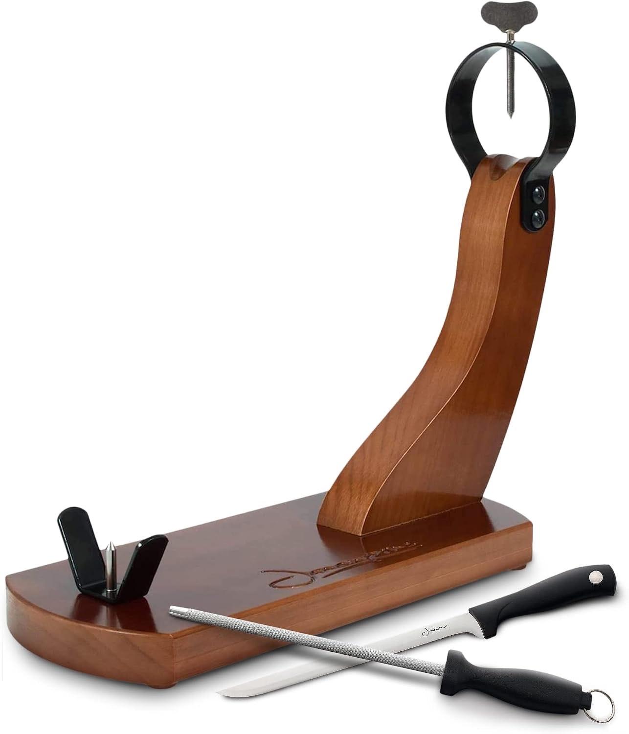 Jamonprive Huelva Schinkenhalter mit Messer + Wetzstahl
