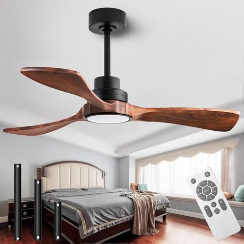 MRDEER Deckenventilator 106 cm Massivholz mit LED