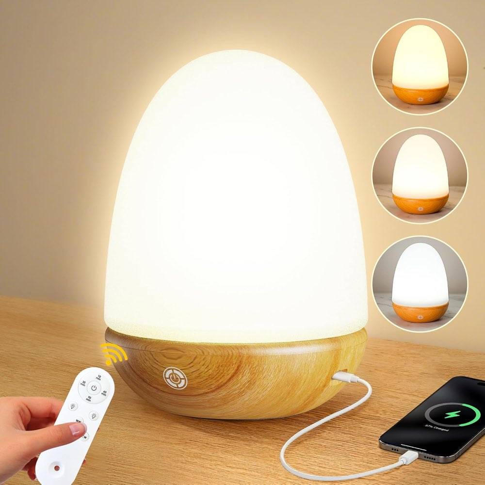 Tageslichtlampe Ei-Form Holzoptik mit Fernbedienung