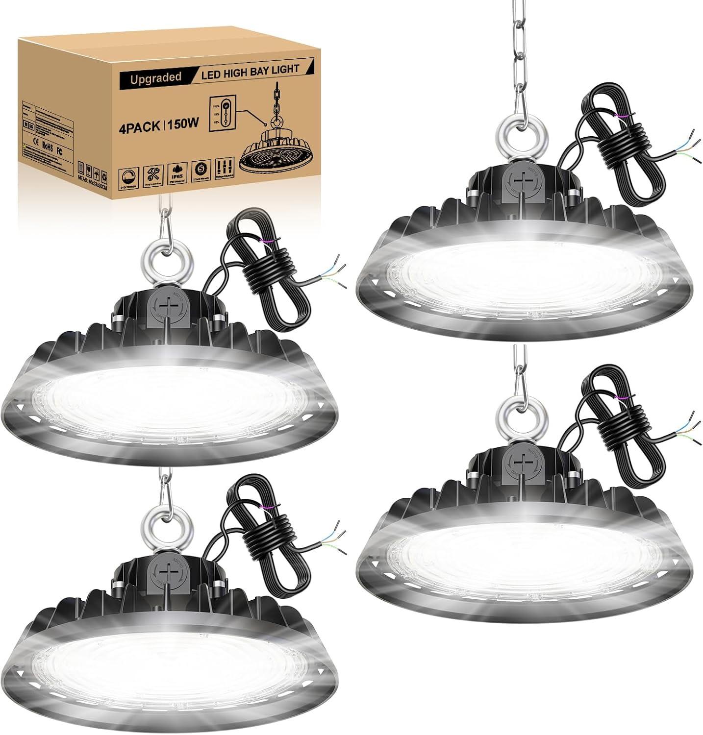 4 Stück UFO 150W LED Hallenstrahler 6000K 25500LM Dimmbare