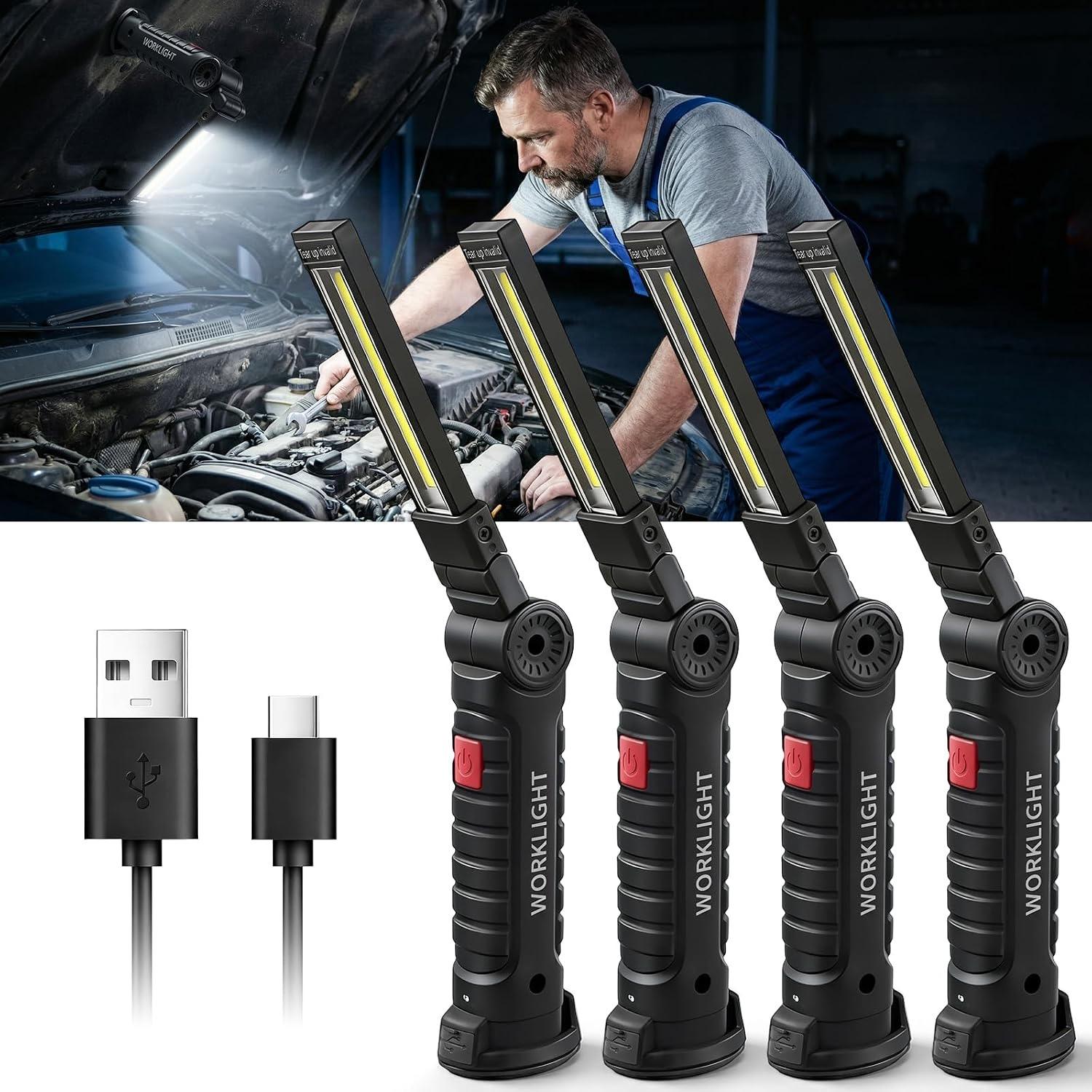 Daphomeu Wiederaufladbare LED Werkstattlampe & Taschenlampe 4 Stück