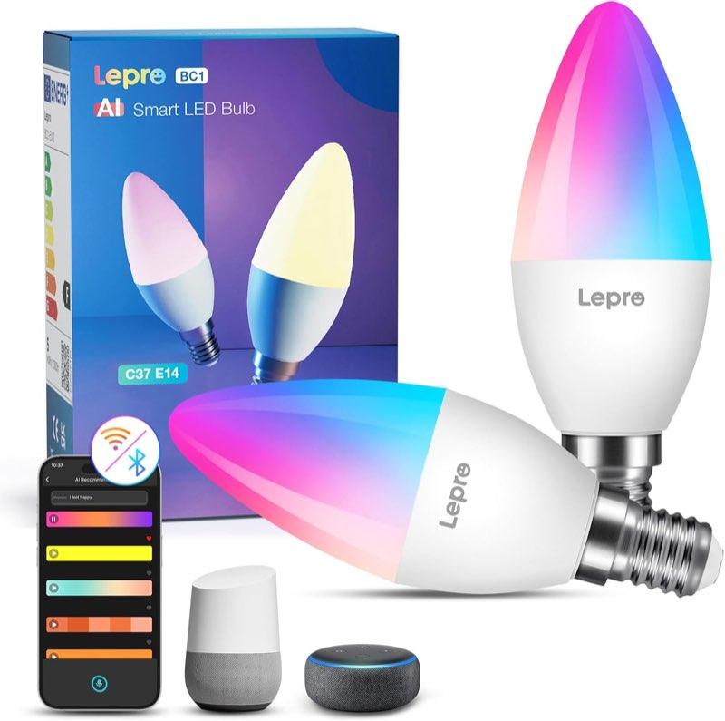 Lepro Smart E14 C37, 4,9 W, 470 lm, RGB und CCT, 2er