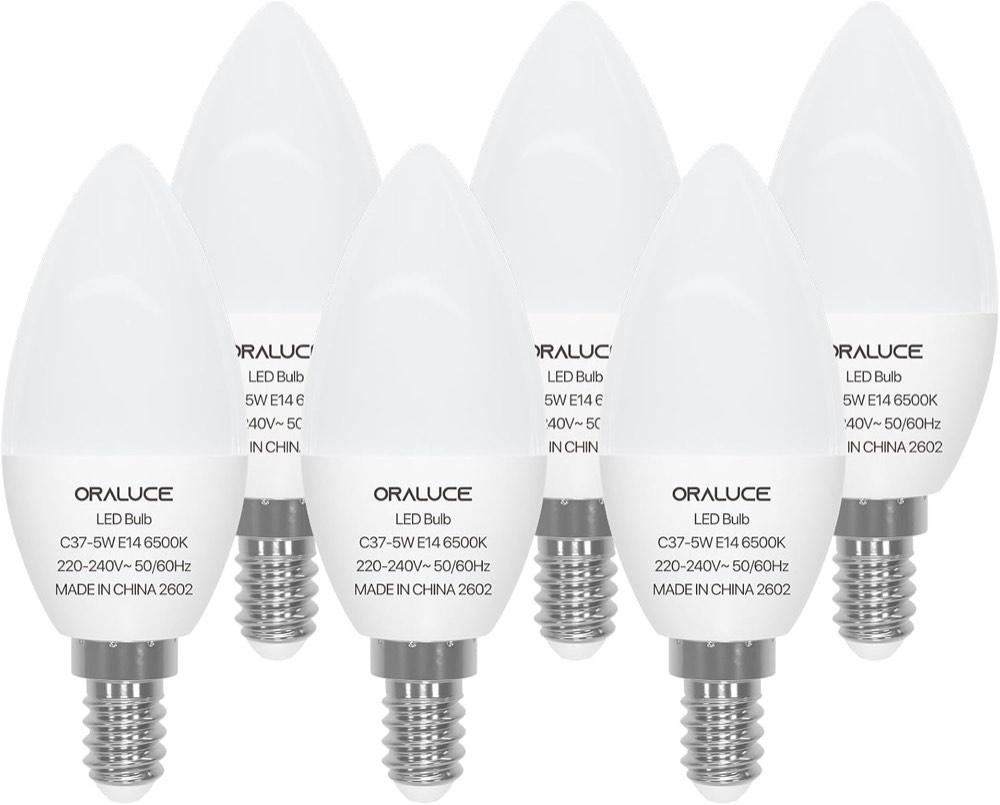 ORALUCE E14 C37 kaltweiß, 5 W, 450 lm, 6500 K, 6 Stück