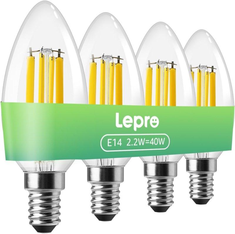 Lepro E14 C35, 2,2 W, 470 lm, 2700 K, Klasse A, 4 Stück