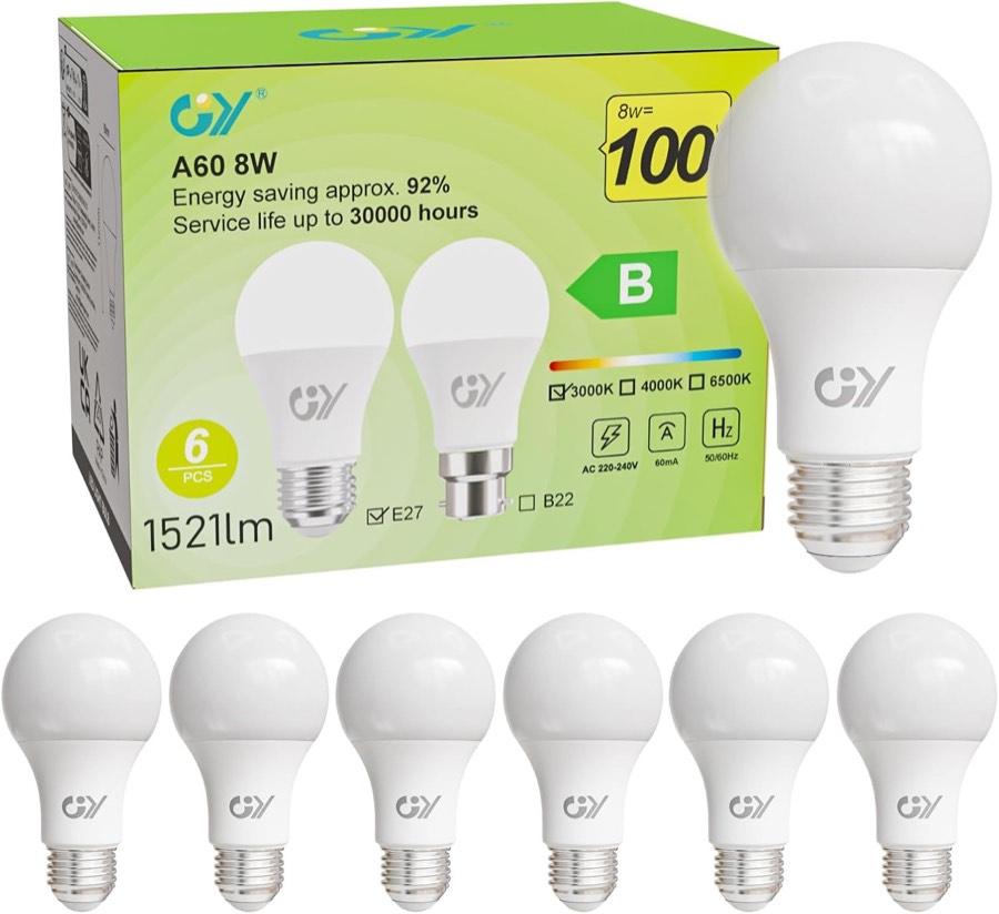 GY E27 LED 8 W, 1521 lm, 3000 K, 6 Stück