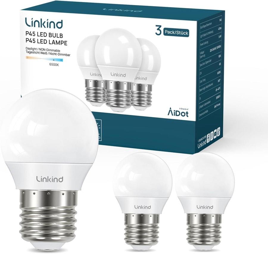 Linkind E27 P45/G45 3,4 W, 470 lm, 6500 K, 3 Stück