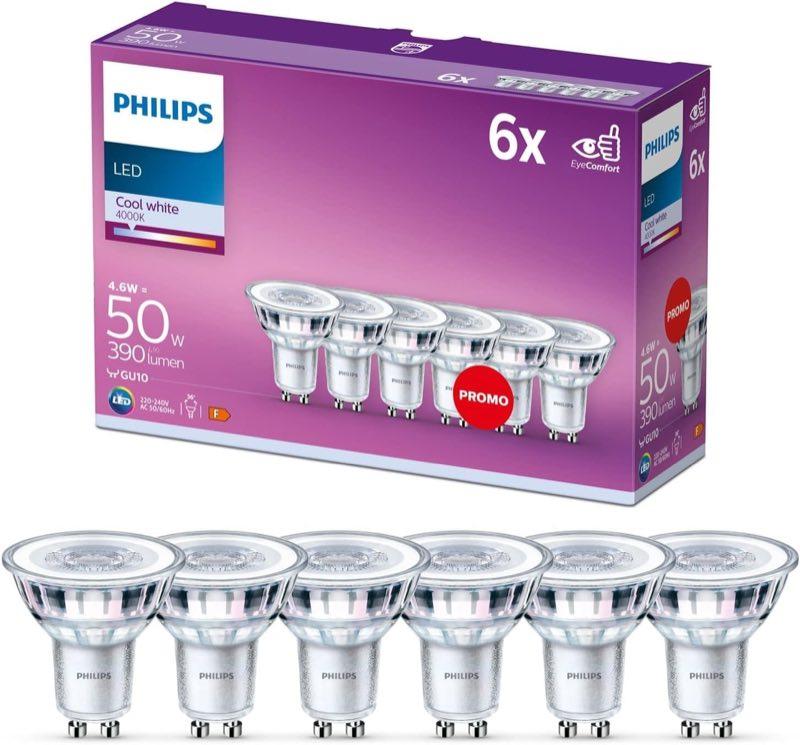 Philips LED Classic GU10 Lampe, 4000 K, 36°, 6er