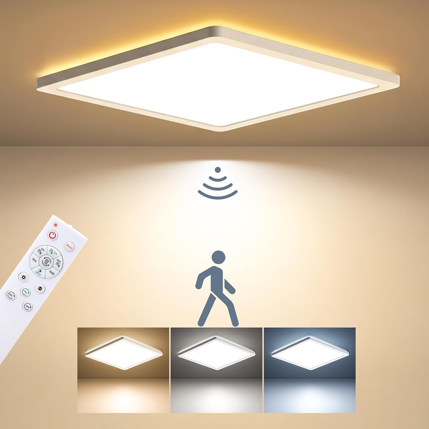 BLNAN LED Deckenleuchte mit Bewegungsmelder Radar, 24W, flach, 30 cm