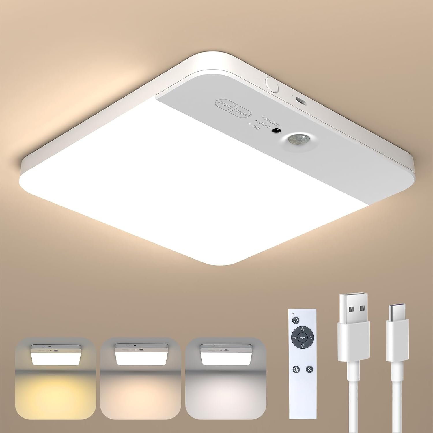LED Lampe mit Bewegungsmelder Innen, 6000mAh Akku Deckenlampe