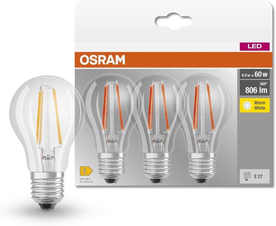 Osram Base Classic A, Filament klar, 806 lm, 2700 K, 3er