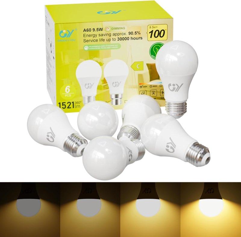 GY E27 dimmbar, 9,5 W, 1521 lm, 3000 K, 5–100 %, 6er