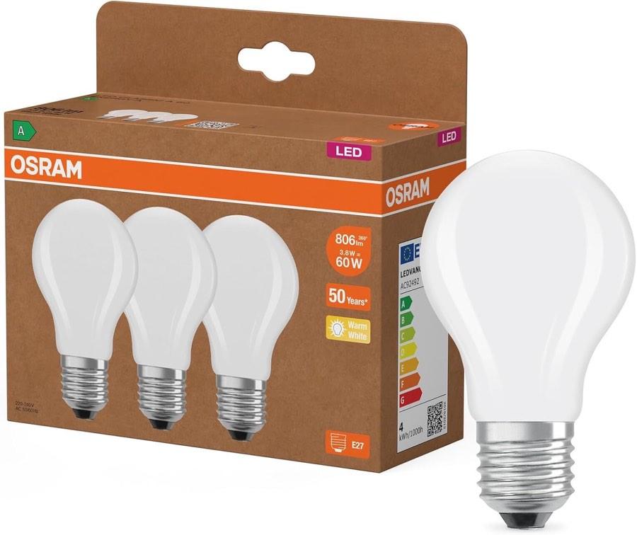 Osram LED Klasse A matt, 3,8 W, 806 lm, 2700 K, 3er