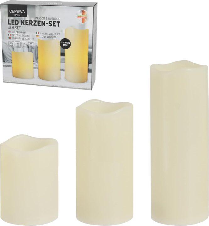 Cepewa LED-Stumpen 3er, 10/15/20 cm, Timer, Outdoor-Titel