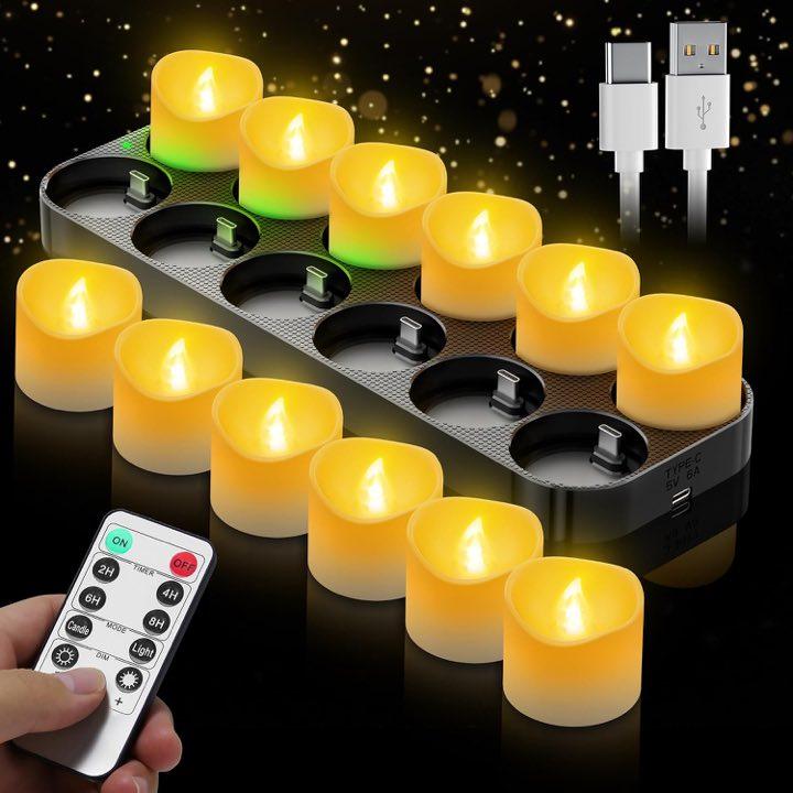 daphomeu daphomeu LED-Teelichter 12er, USB-C-Ladestation, Fernbedienung