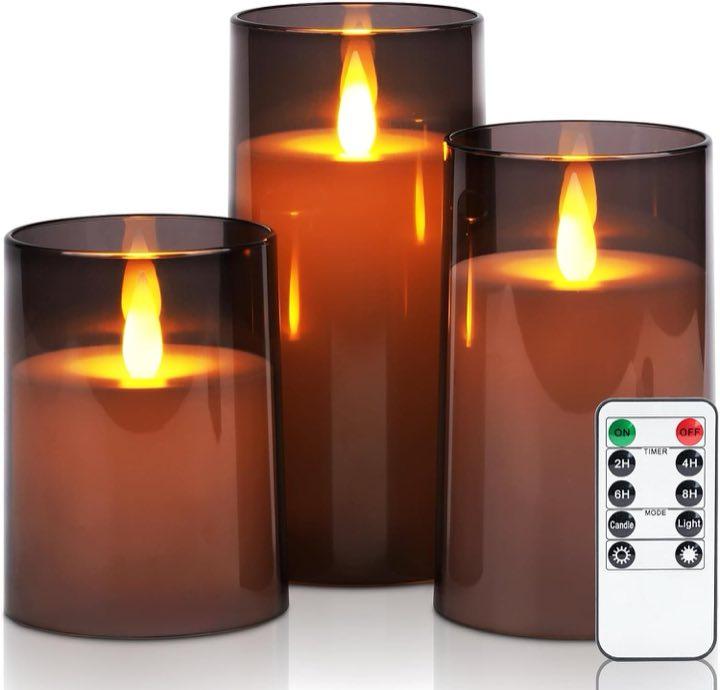 Homemory Acryl-Stumpen 3er grau, Fernbedienung, Timer 2/4/6/8