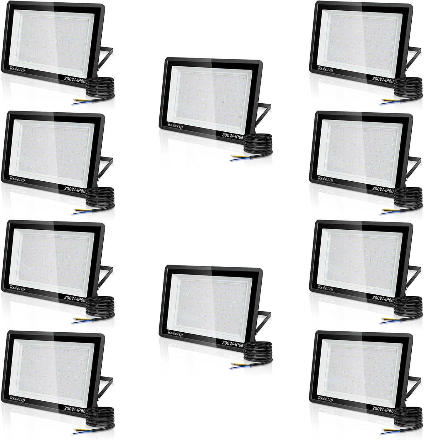toobettp LED-Strahler 200 W, 10 Stück, 6000 K, IP66