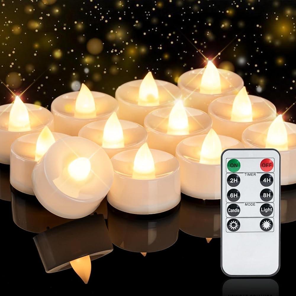 Homemory 12er flackernde LED-Teelichter, Fernbedienung, warmweiß