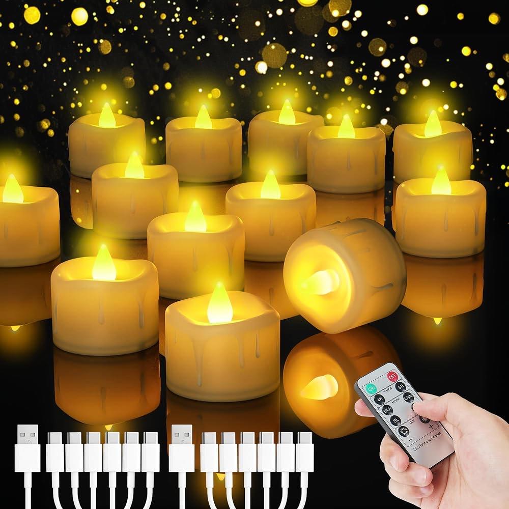 k. A. 12 Stück LED-Teelichter wiederaufladbar, USB-C, Fernbedienung - Produktbild
