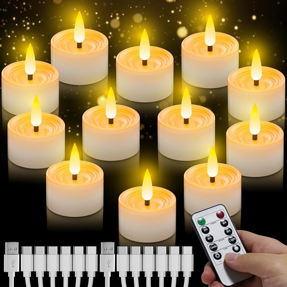 12er LED-Teelichter wiederaufladbar, USB-C-Kabel, Fernbedienung