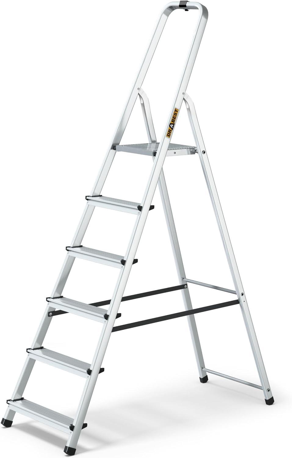 DRABEST Alu-Trittleiter 6 Stufen mit Haken