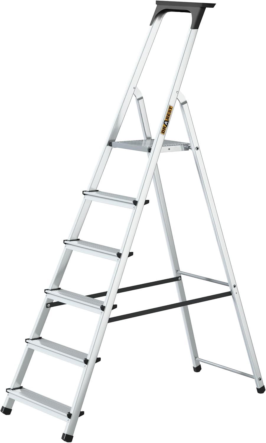 DRABEST Alu-Stehleiter 6 Stufen mit Ablage