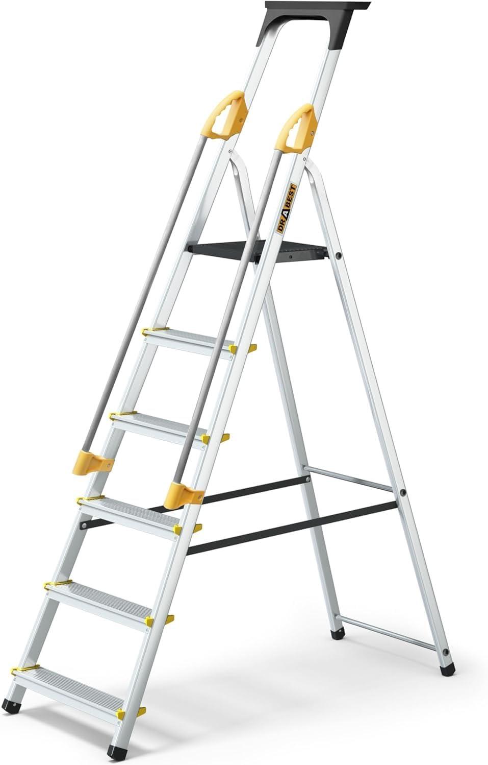 DRABEST PRO Aluleiter 6 Stufen mit Handläufen