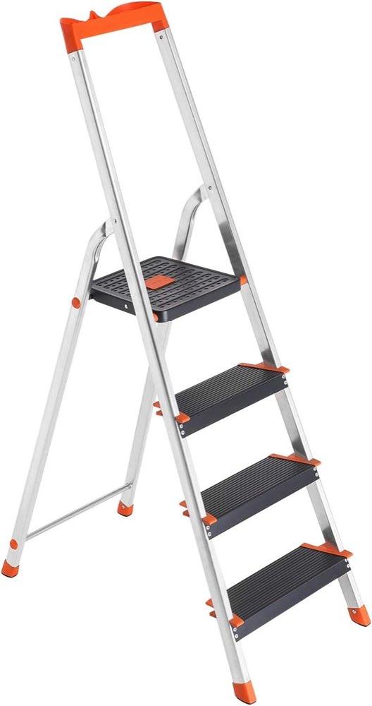 SONGMICS Aluleiter 4 Stufen mit Handlauf