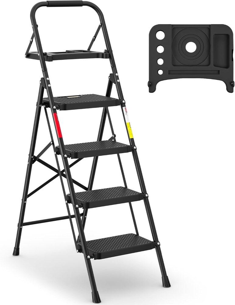 BONTEC Trittleiter 4 Stufen Stahl Schwarz