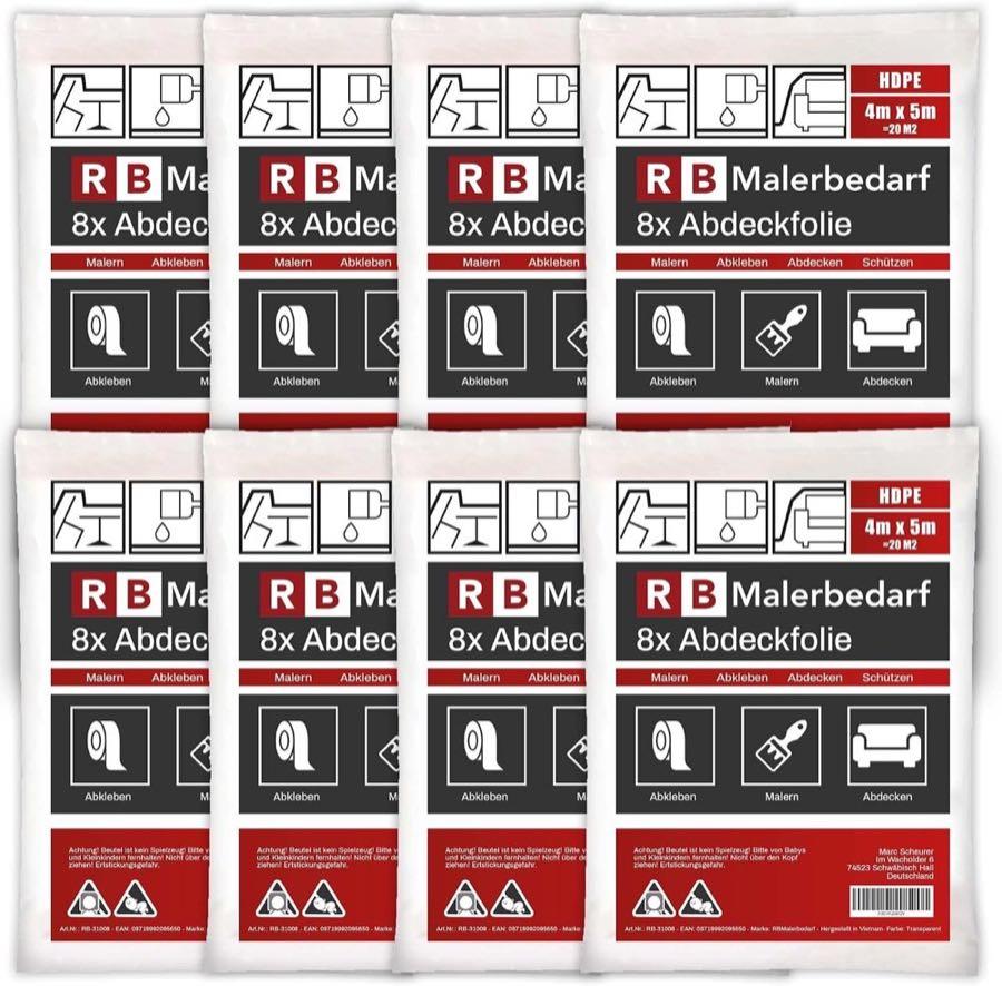 RBMalerbedarf 8× Abdeckfolie 4×5 m