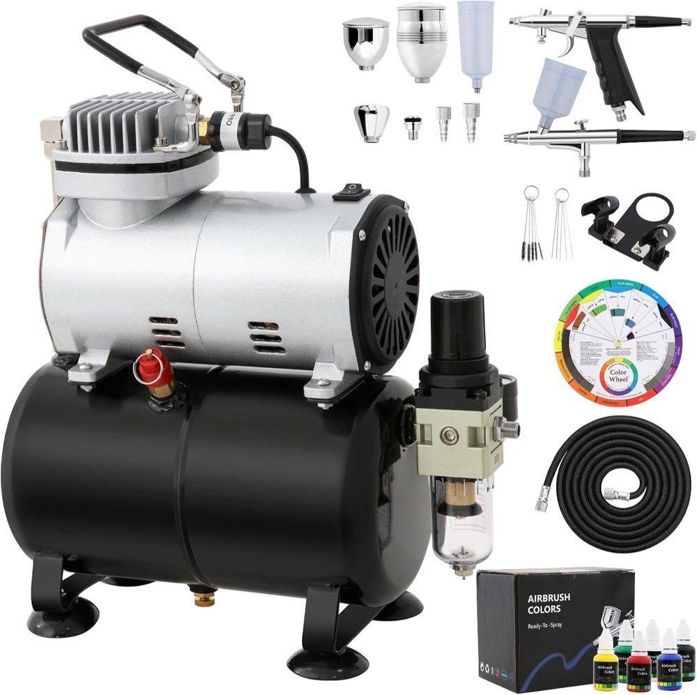 GUIVACI Airbrush-Set mit Tank & 2 Pistolen