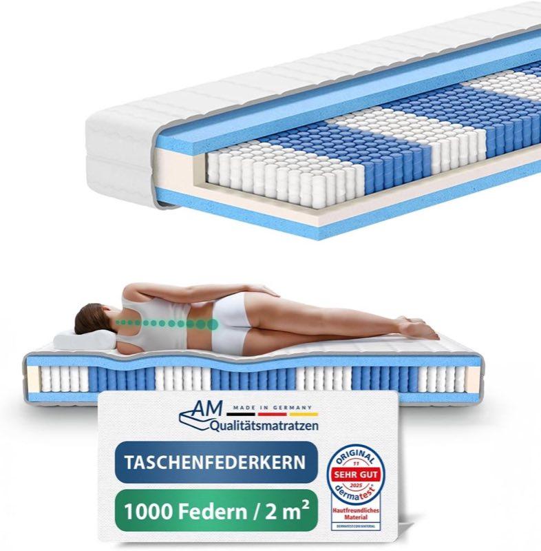 AM Qualitätsmatratzen AM 1000 Federn Taschenfederkern, 140×220 cm, H3, 24 cm